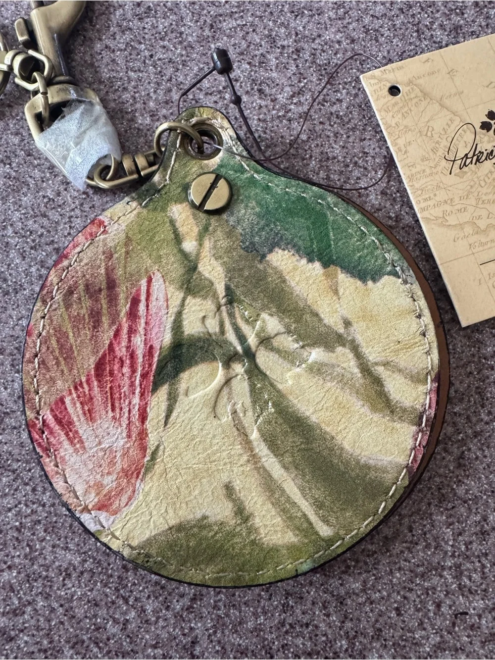 Patricia Nash Green Floral Leather Mirrored Key fob
